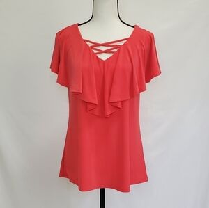 Cato Crisscross Chest Ruffle Detail Short Sleeve Top